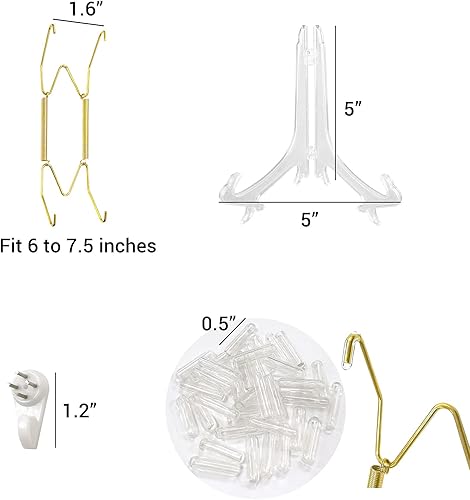 Miniatura 4 de Daily Treasures 10 ganchos para platos, ganchos de pared de 6 pulgadas con 40 protectores de punta, 10 ganchos de pared y 4 soportes de caballete de