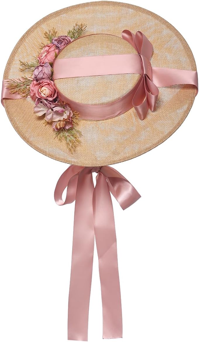 COSDREAMER Girls Womens Tea Party Sun Hat Ribbons Lace Flower Straw Hats
