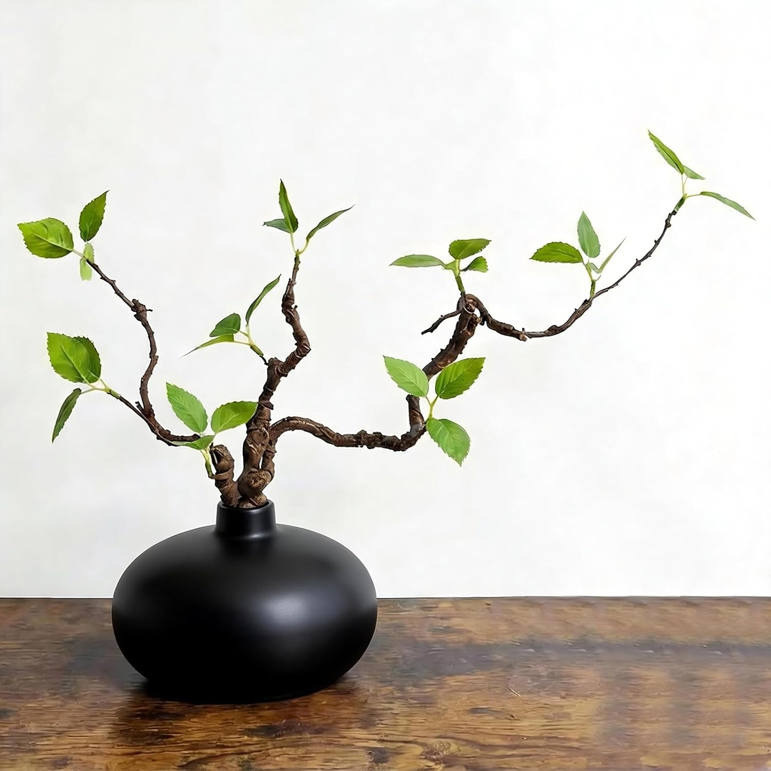 Vase with Greenery, 1pcs Artificial Greenery Stems with Black Vase, 18" Decorative Fake Plants Indoor, Small Plants for Bathroom Coffee Table Mantel Bookshelf Centerpiece Decor