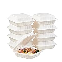 Vista 13 de Bandejas de comida para llevar de plástico tipo concha (clamshell) de 8"x8" con 3 compartimentos, paquete de 50, caja desechable Togo resistente