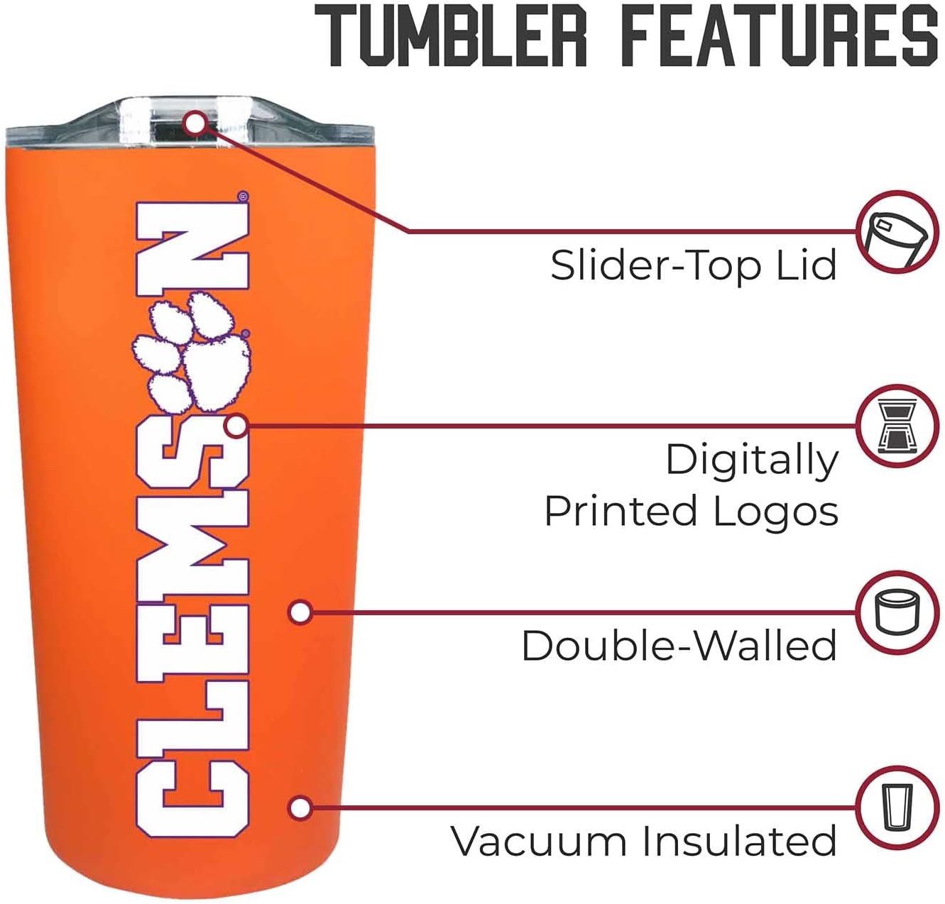 Campus Colors NCAA Stainless Steel Tumbler perfect for Gameday - 18 oz - Double Walled - Keeps Drinks Perfectly Insulated (Clemson Tigers - Orange) - Image 5
