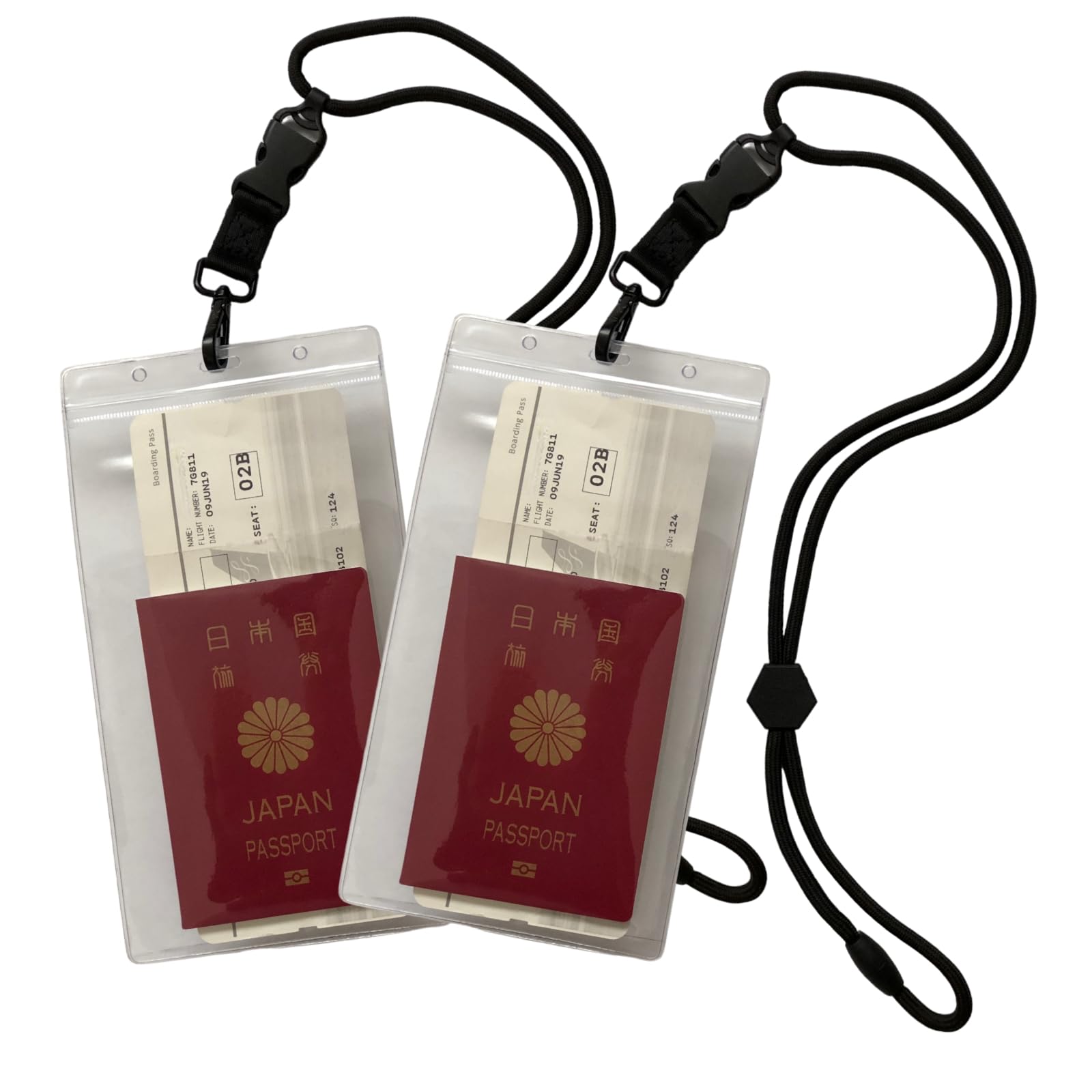 [Archtypes] チケットホルダー 首掛け パスポート ケース 首下げ 防水 透明 軽量 航空券 パスケース パスポートホルダー パスホルダー (2, ブラック)