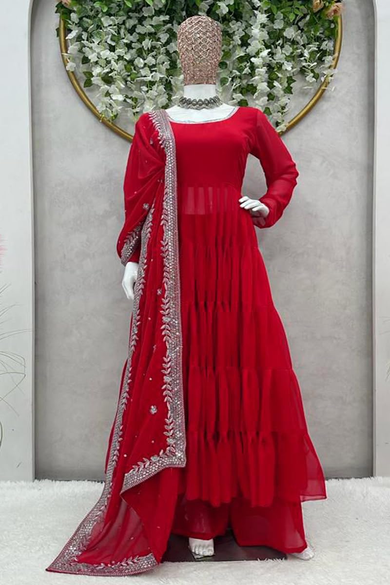 Fashion Basket Georgette Anarkali Kurta For Women Red