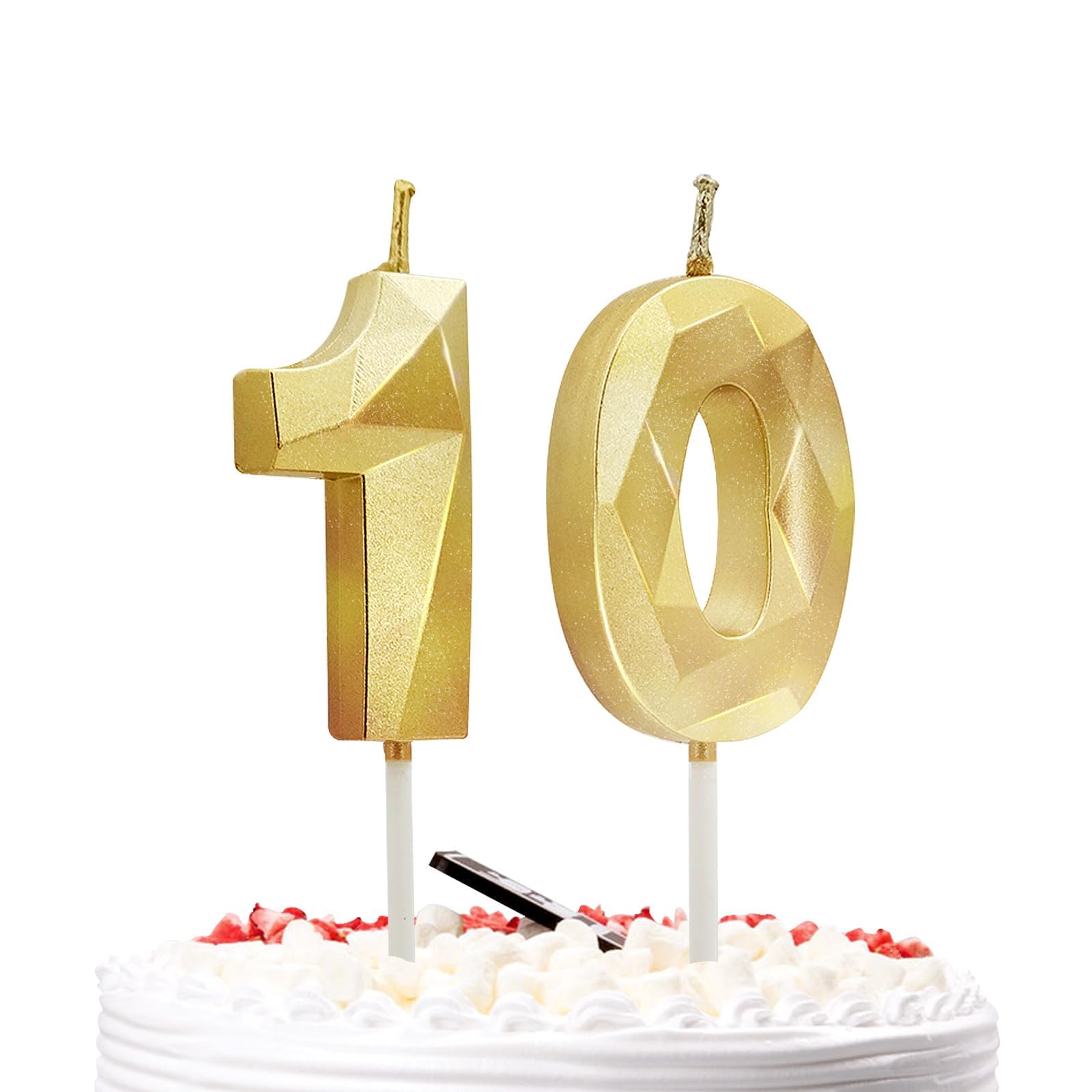 Bougies d'anniversaire Chiffres 3D Bougie Numéro 10 Dorées pour Gâteau