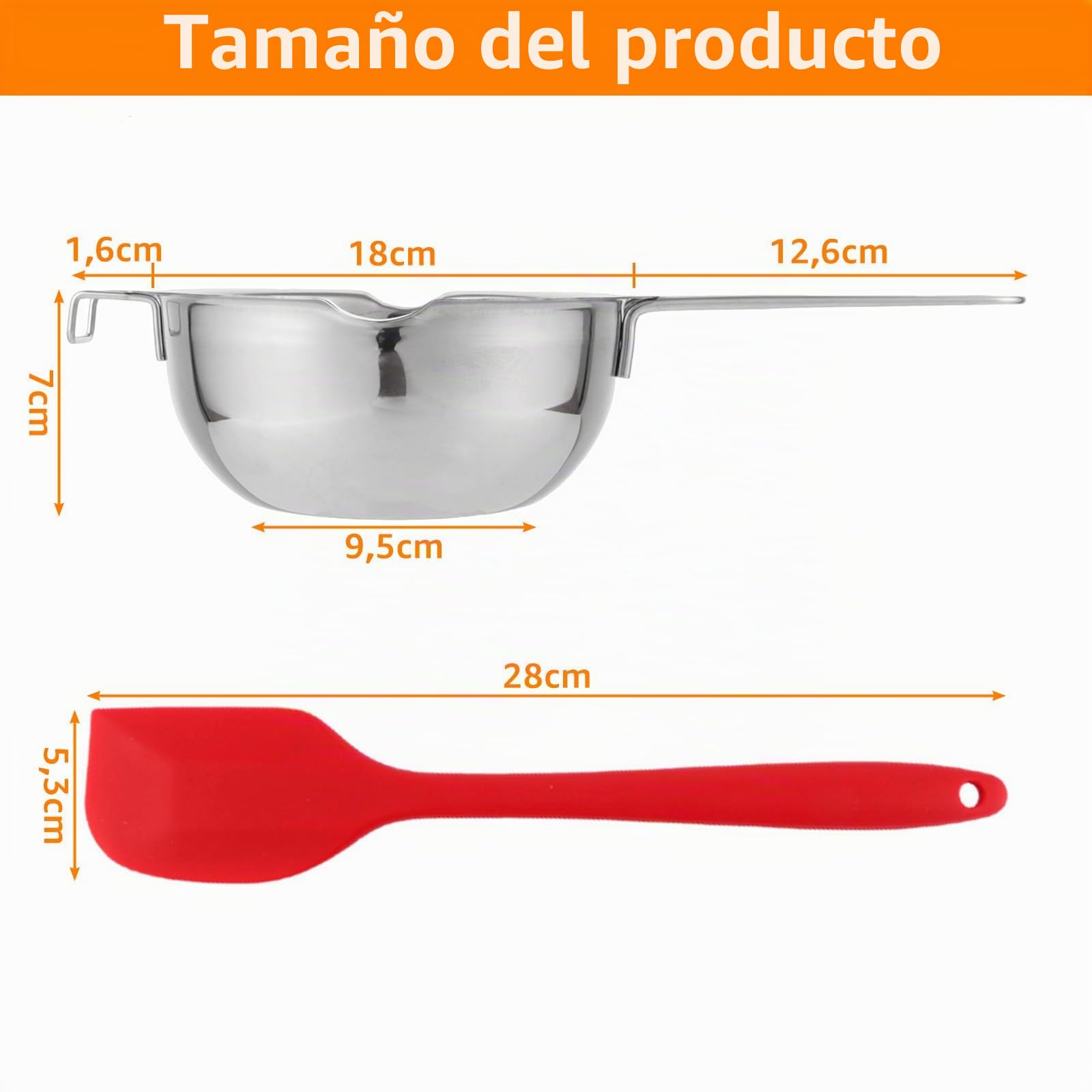 Cuenco para Derretir Chocolate 1000ml, Cazo Baño María 1L de Acero Inoxidable 304 con 2 Picos y Espátula, para Mantequilla, Azúcar, Queso, Caramelo, Velas