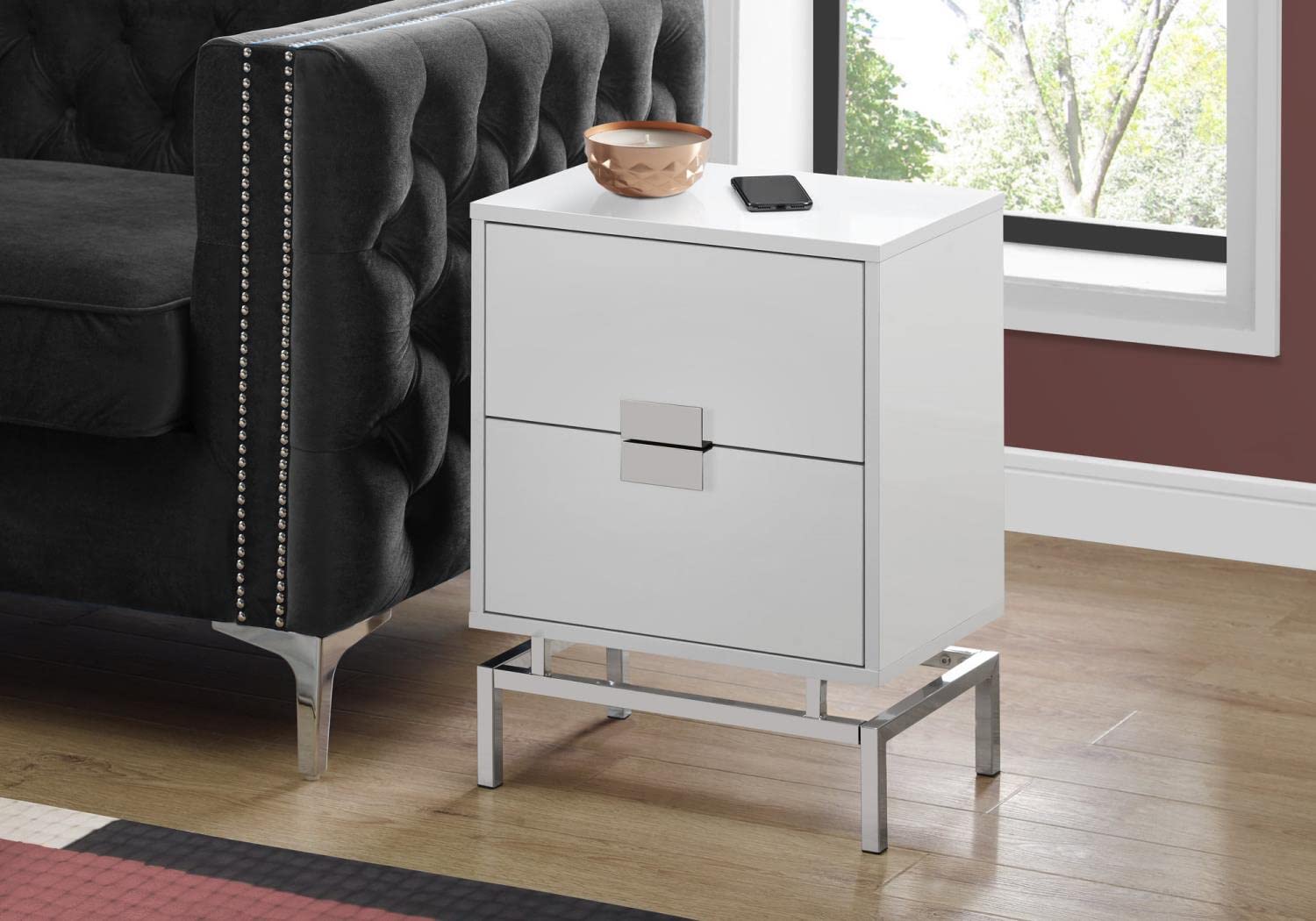 Monarch Specialties Accent, End, Night stand, Side Table, 2 Drawers, 24" H, White