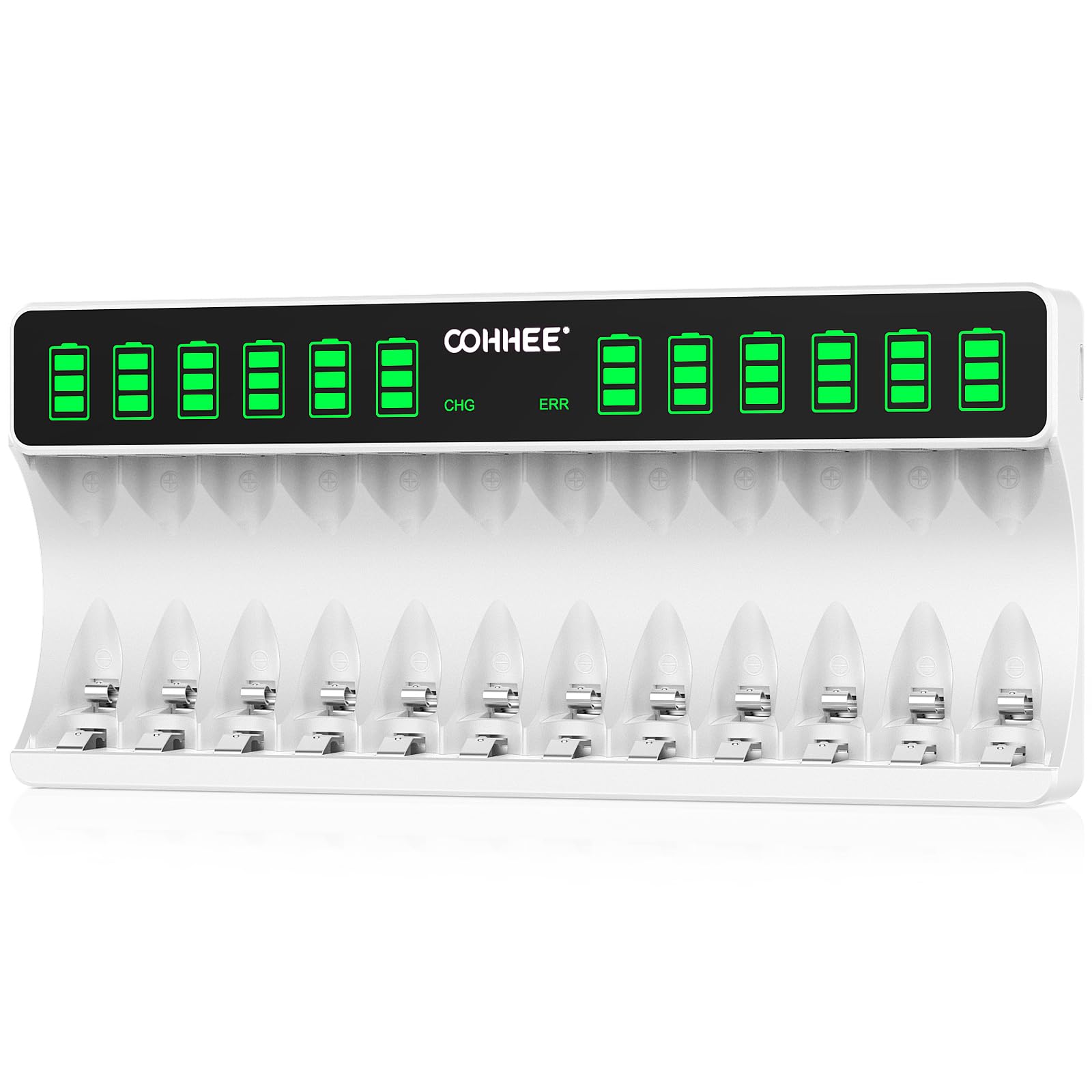 Intelligent Battery Charger, Large LCD Screen Battery Charger, for NI-MH/NI-CD Batteries, 12 Bays Individually White Charger for AA AAA Rechargeable Batteries