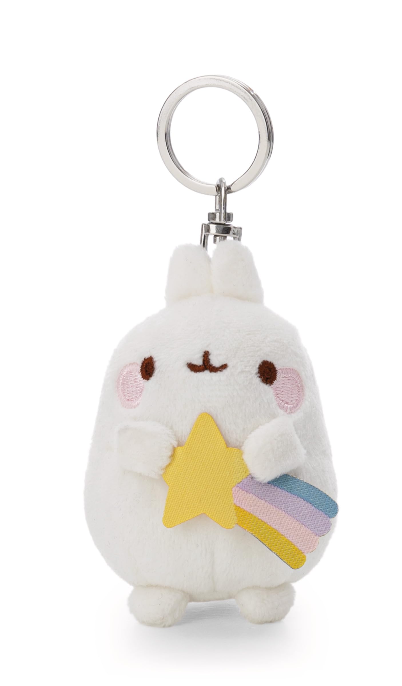 NICI Key Fob, Molang with Shooting Star, 8 cm, White, Loyal Plush Companion for Rucksack or Bag, Key Holder for Children and Adults, 62212