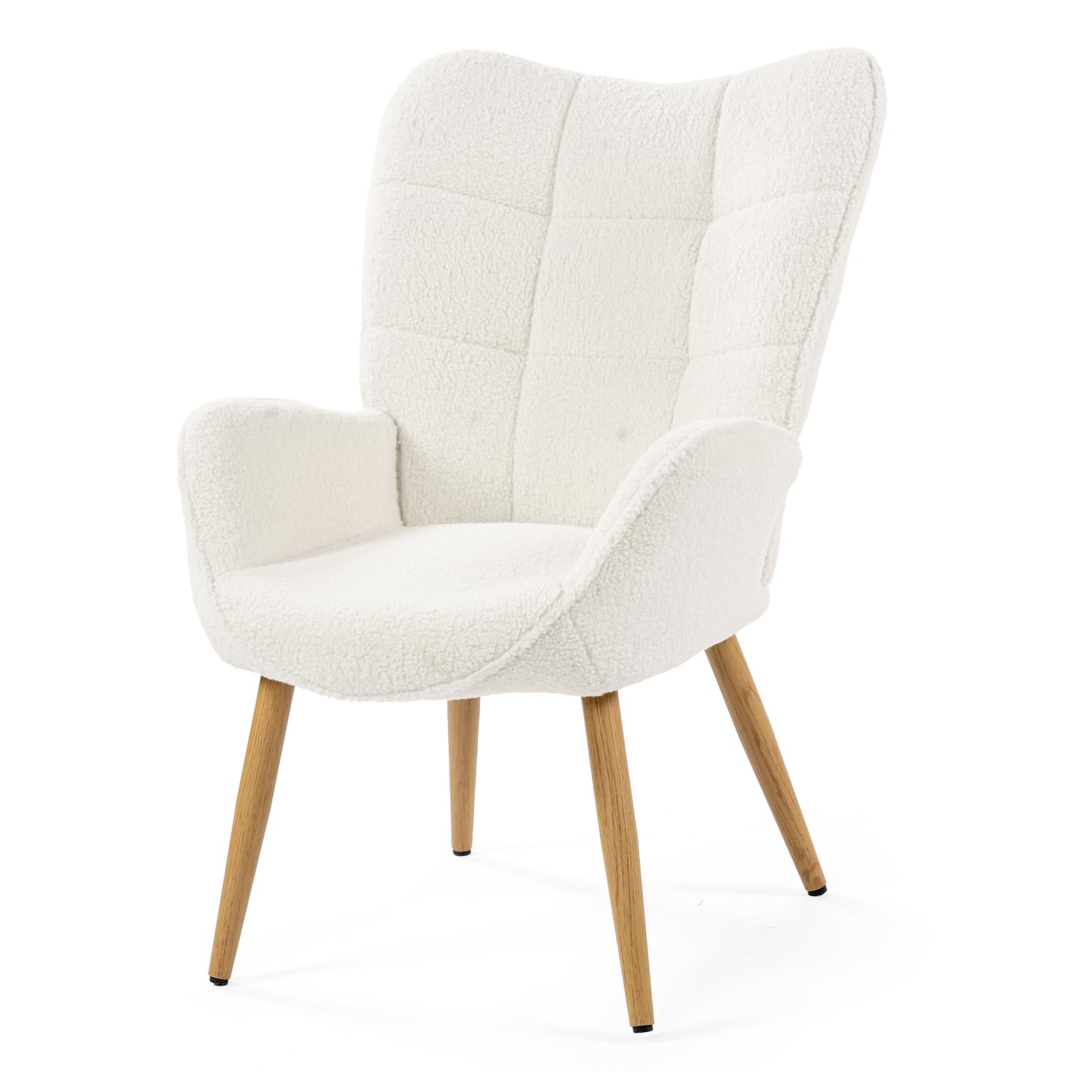 MEUBLE Cosy Sessel Relaxsessel Lehnstühle Polstersessel Einzelsofa mit Holzbein Ohrensessel für Wohnzimmer, Bouclé-Stoff, Beige
