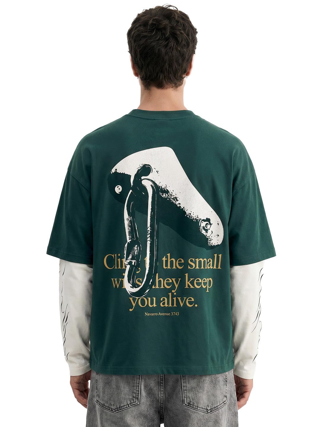 crazymonk Forest Drift Oversized Full Sleeve T-Shirt - Bottle Green &