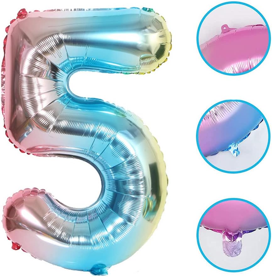 ANCLLO 32 Inch Number Balloons Foil Ballon Rainbow Gradient Digit Ball Colorful Wedding Birthday Party Decoration-Number 5 - Image 3