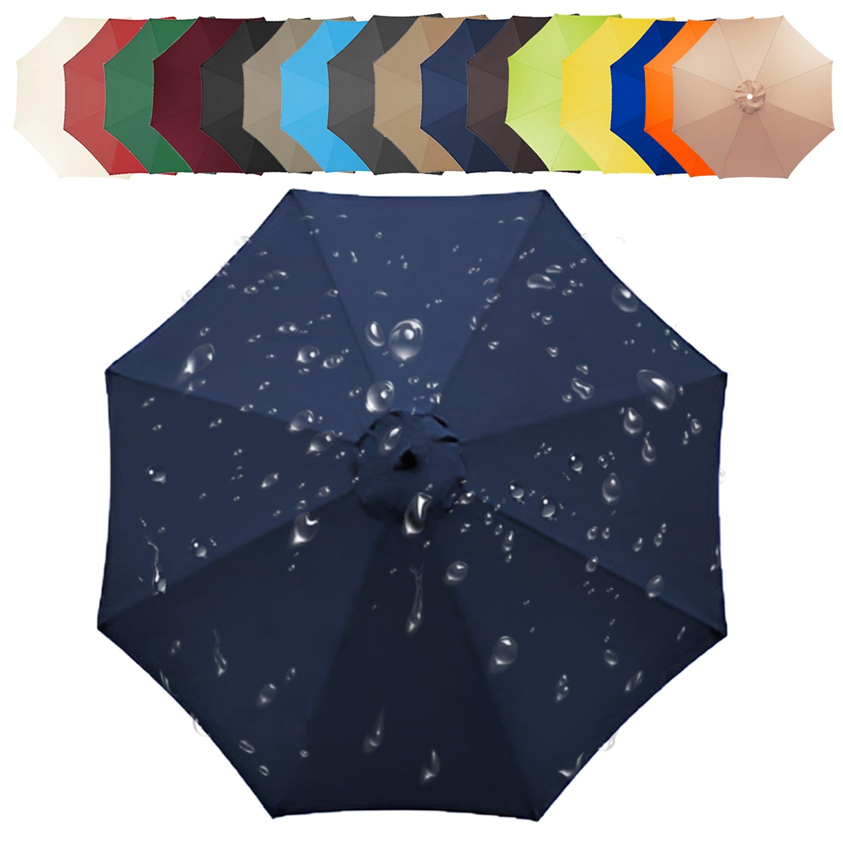 CMJYMX Replacement Parasol Canopy 6 Arms/8 Arms Umbrella Replacement Cloth 200/250/270/300/350cm Parasol Fabric Cover Waterproof Anti-UV(Navy blue,8 RIBS: 350CM/11.5FT)