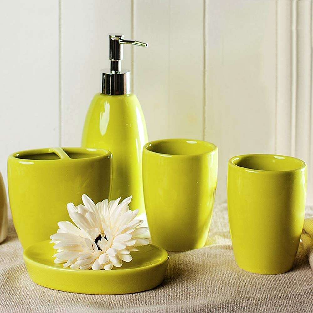 ADSE5 Piece Bathroom Accessories Set- Simple Ceramic - Bathroom Decoration Including Soap Dispenser, Toothbrush Holder,Cup, Soap Boxme Gifts (A)