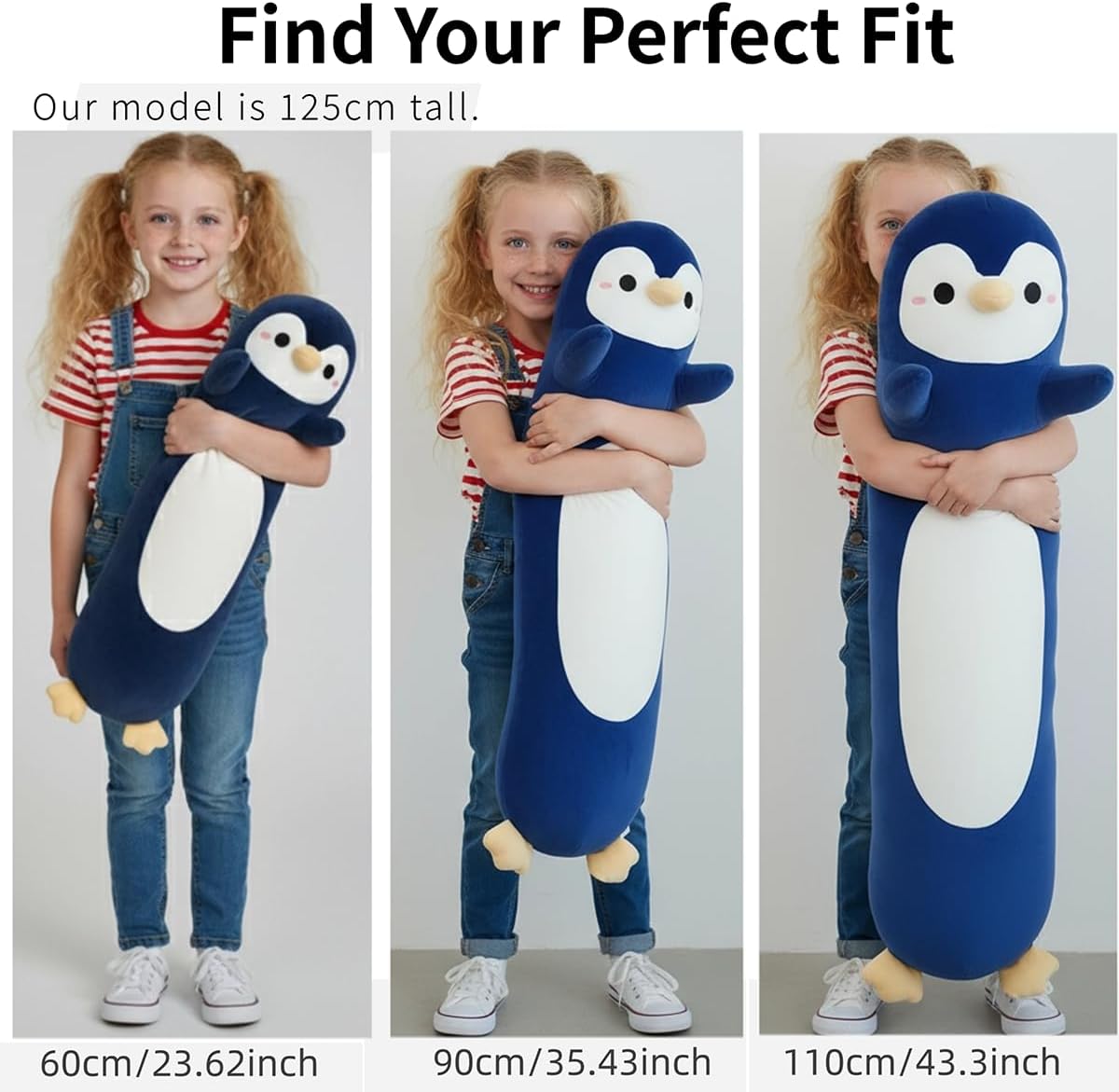 Kekeso Penguin Plush, Long Penguin Plush Pillow Ultra Soft Huggable Stuffed Animal Body Pillow for Kids Adults (Navy Blue, 110cm/43.31in)