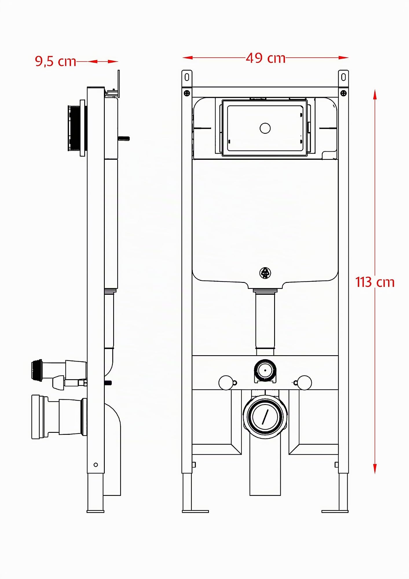 Laneri Tecno-struttura telaio e Cassetta per wc Vaso sospeso Completo Di placca Di Comando Acciaio Inox Doppio pulsante inclusa