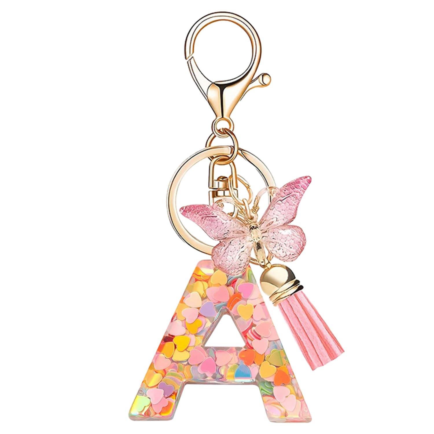 Nodigao Schlüsselanhänger mit Schlaufen für Mädchen Damen Frauen mit Quasten Rosa Schmetterling Buchstabe Schlüssel Taschenanhänger
