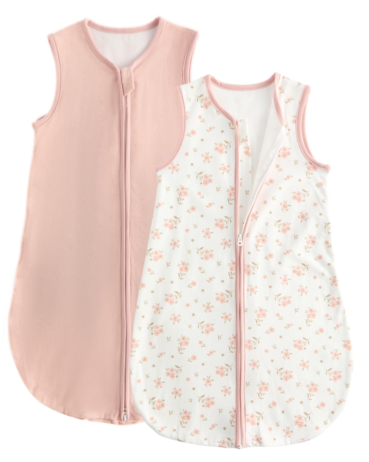 JiAmy 0.5 TOG Baby Sleeping Bag 2 Pack, Summer Cotton Sleep Sack Wearable Blanket for Newborn & Infant Pink Flowers 12-18 Months