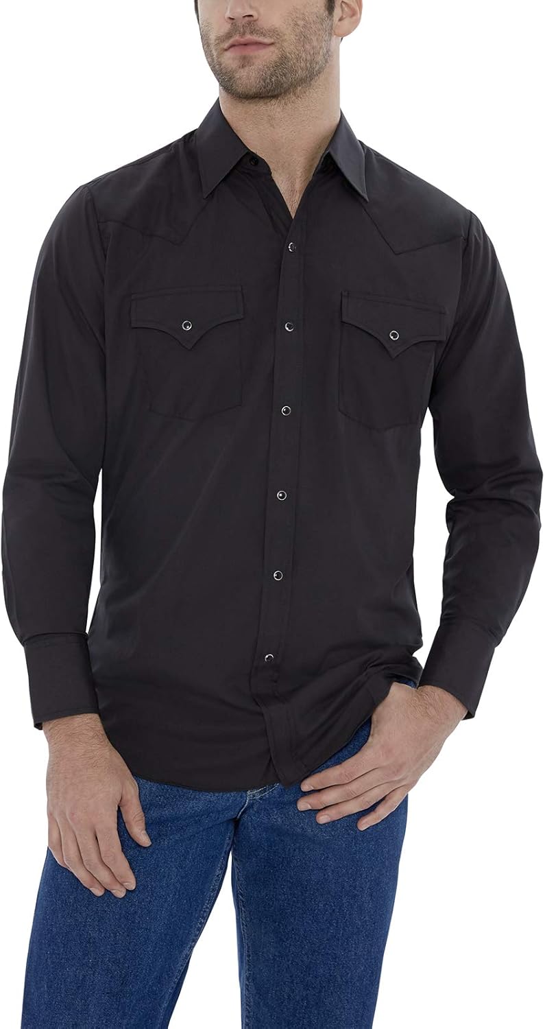 ELY CATTLEMAN mens Long Sleeve Solid Western Button Down Shirt, Black, XX-Large Tall US - Image 3