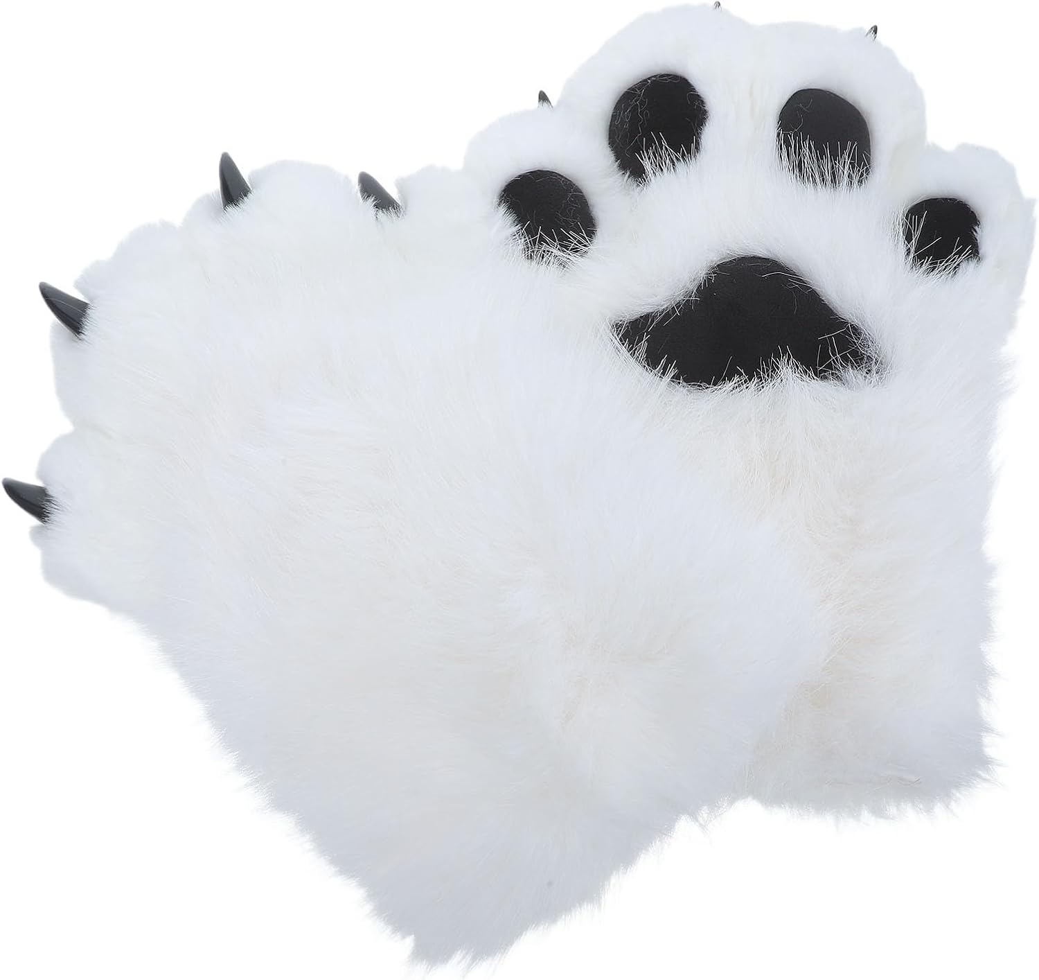 LUOZZY 1pair Furry Cat Claw Gloves White Black Padded Faux Fur Animal Claws for Cosplay Halloween Party Stage Performance Costume Accessory