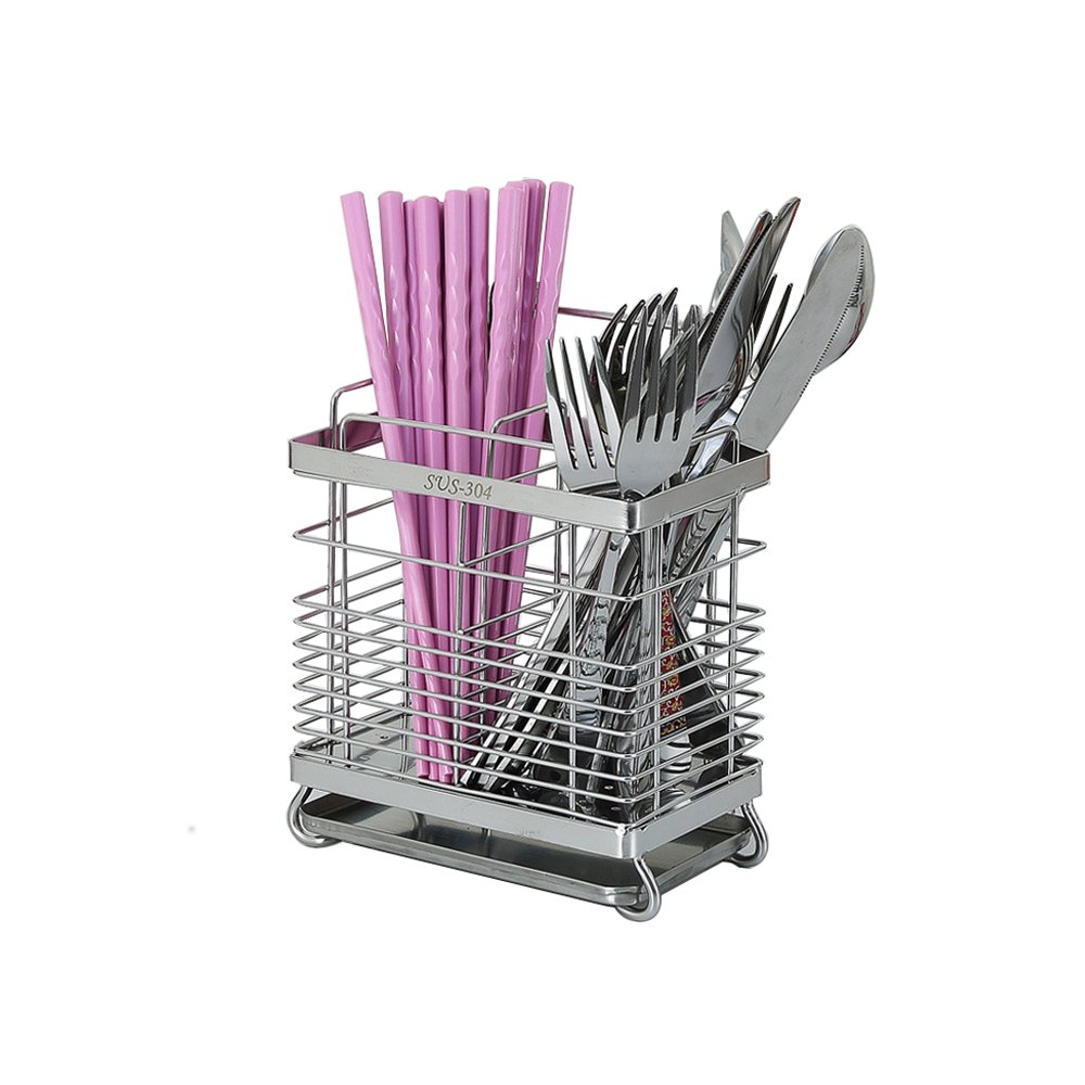 Kitchen Utensils Drying Rack 304 Stainless Steel Square Spoon Knife Fork Case Sink Basket Rack Organizer Storage Stand Holder