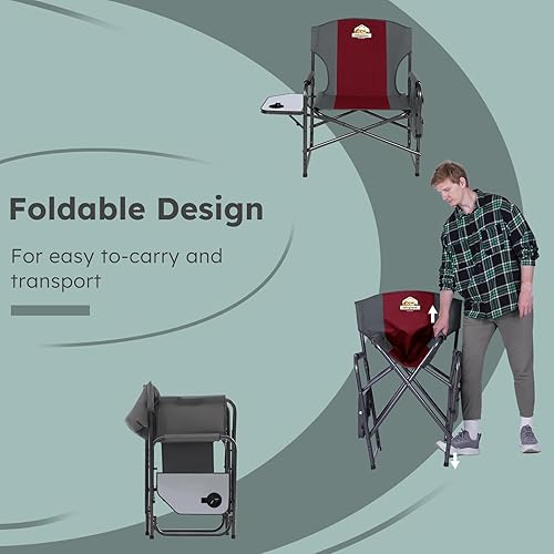 Miniatura 8 de Directors - Juego de 2 sillas de campamento de gran tamaño, soporta 600 libras, sillas plegables resistentes para exteriores con bolsillo lateral