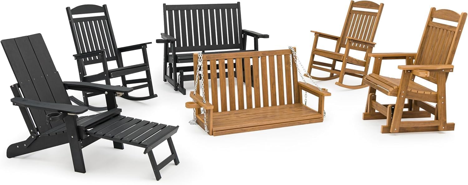 HIPS Patio Glider with Cup Holders, All-Weather Resistant, High Backrest and Deep Contoured Seat, Heavy Duty 900 LB (3 Seat - Carbon Black)