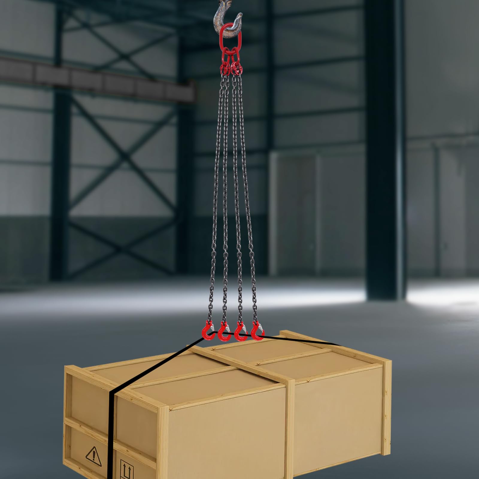 Catena a 4 fili, lunghezza 150 cm, capacità di carico 5 T, in acciaio legato, catena di arresto per gru, catena con gancio a forcella per macchine, fabbriche, magazzini, garage