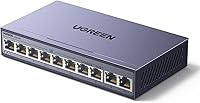 UGREEN 10-Port PoE Ethernet Switch: 8x PoE+ 60W, 2x Gigabit Uplink, Auto Recovery, 3 Modes, Metal Case for Cameras & Networks