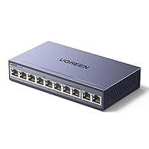 UGREEN 10 Porte Gigabit PoE LAN Switch con 8 PoE Switch + 2 Gigabit-Uplink 60W Potenza Totale per tutte le Porte PoE, Switch di Rete ideale per NVR, Telecamere IP, Non Gestito con Carcassa Metallica