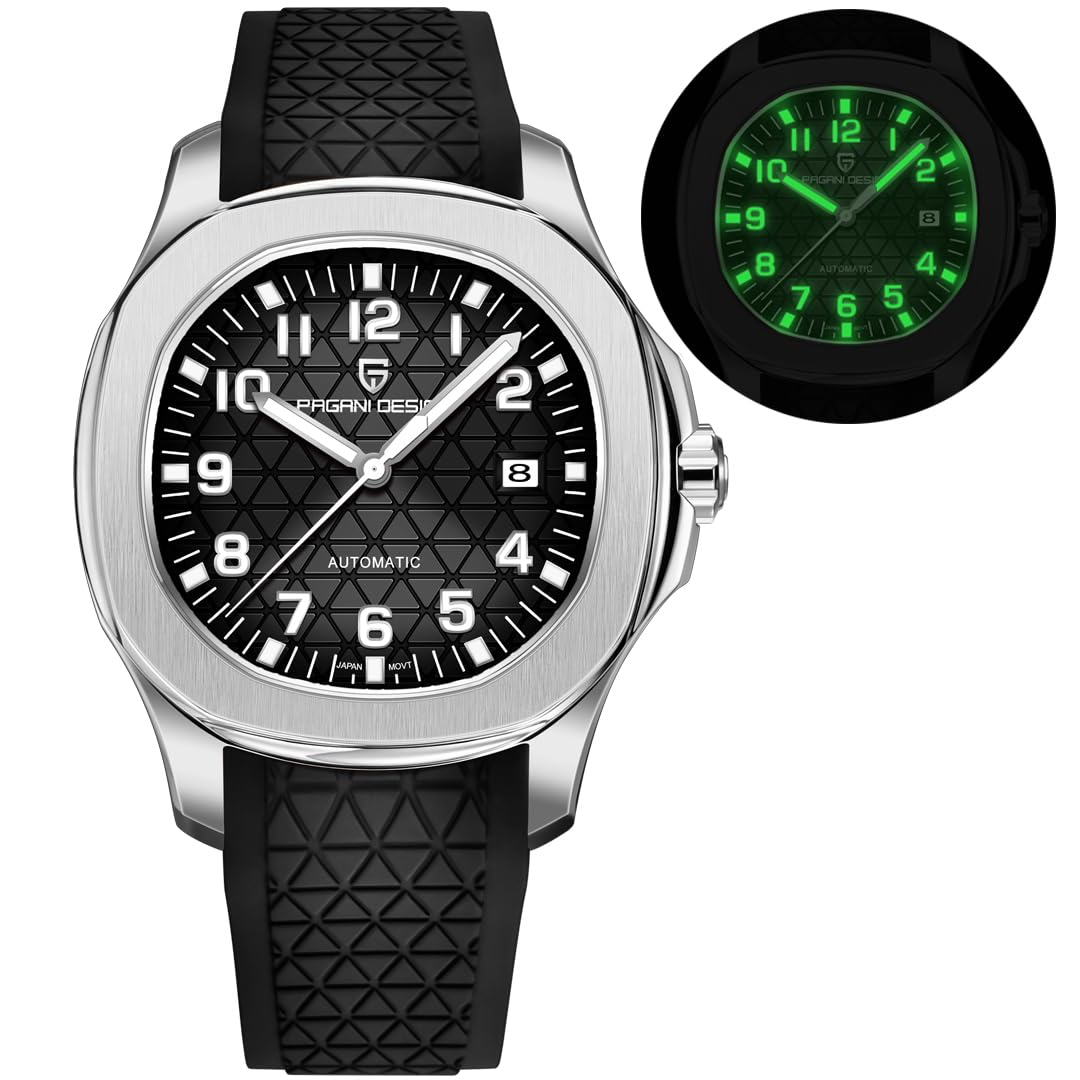 LACZ DENTON Pagani Design YS031 Automatic Men's Watch Miyota 8215 Mechanical Movement 41mm Stainless Steel Analog Wrist Watches for Men, Synthetic Sapphire Dial Glass, 100M Waterproof, Rubber Strap - 1