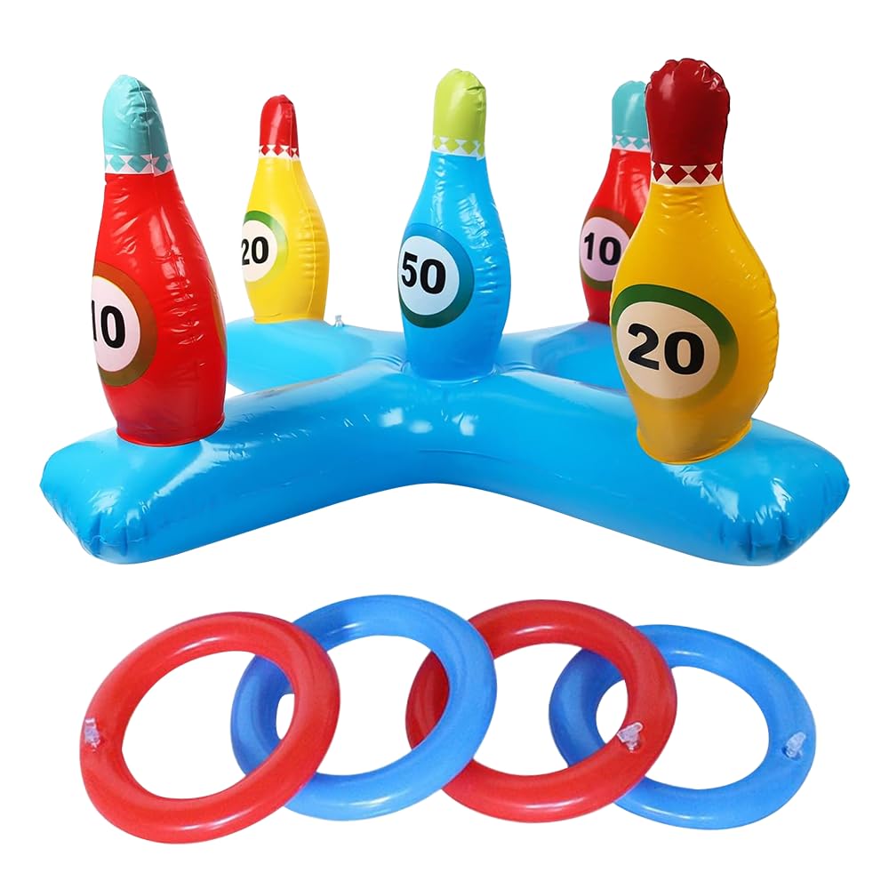 SUpoetry Jeu De Bowling Gonflable Piscine – Quilles + Anneaux Pour Fêtes D'Été Enfants & Famille