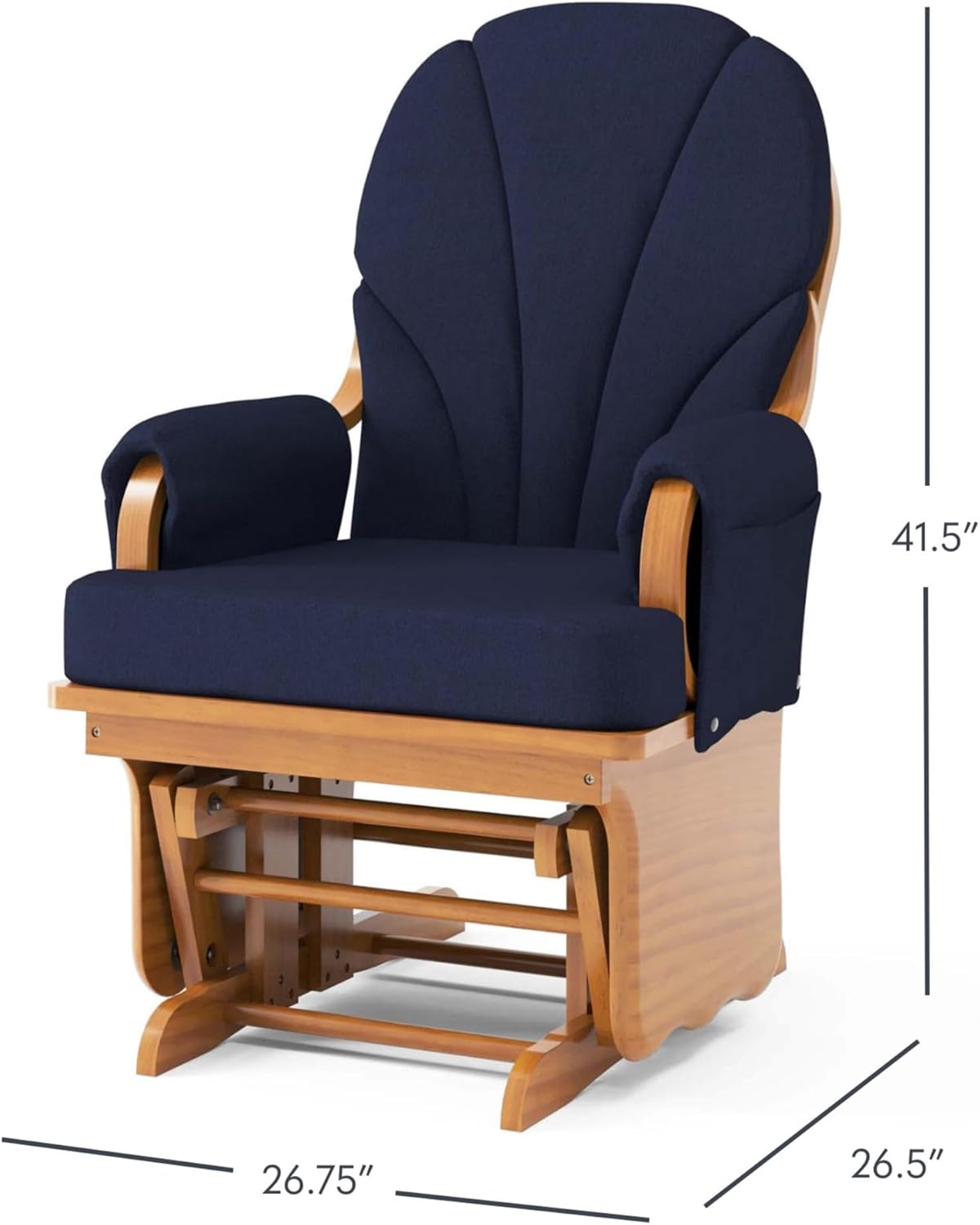 Foundations Lullaby Wood Base Glider Rocker - Baby Feeding and Rocking Chair for Nursery, Daycare Environment - Nursery Rocking Chairs with Padded Foam Arm Rests - (Natural/Blue)