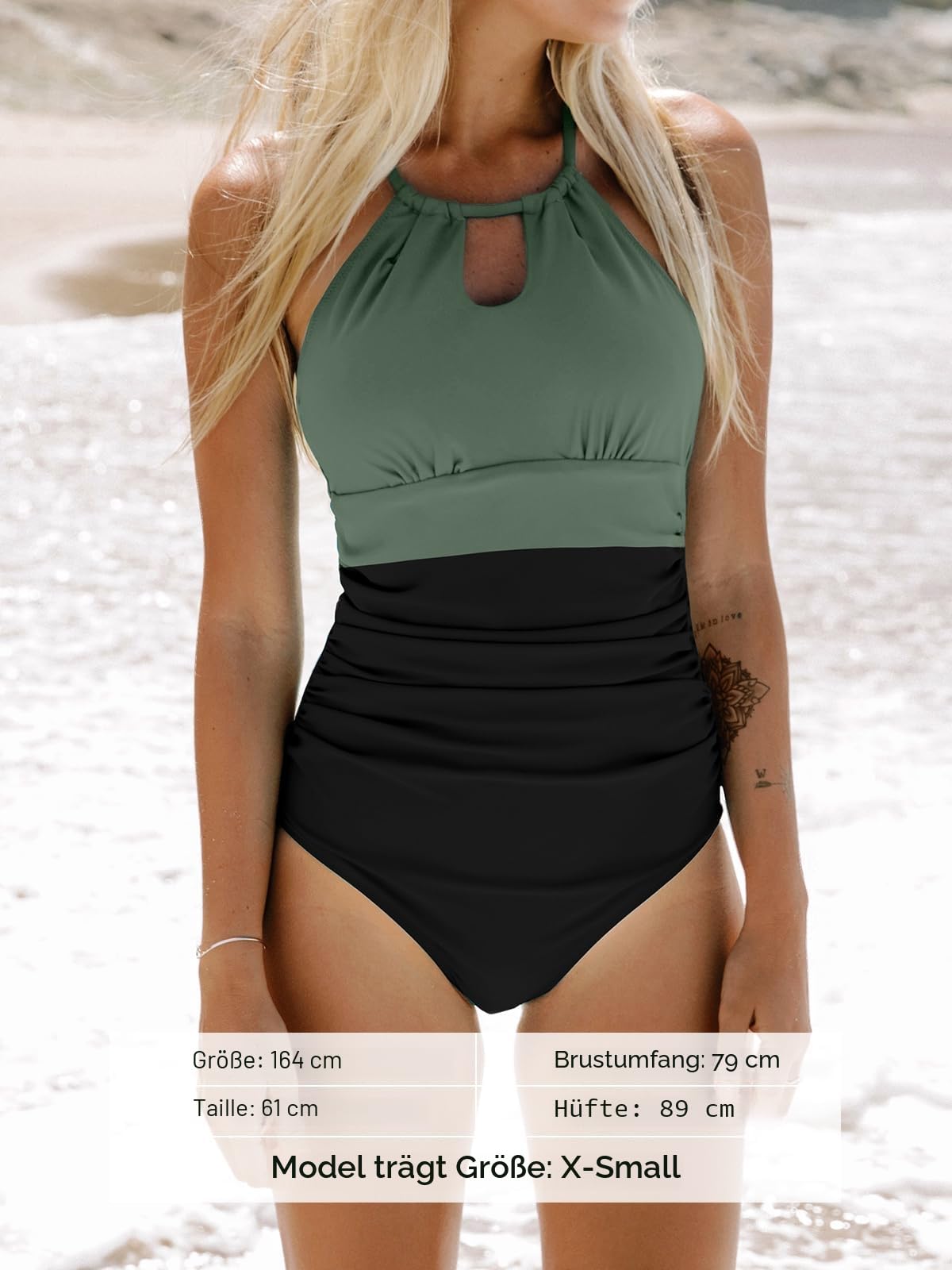 CUPSHE Damen Badeanzug mit Zierausschnitten Raffung Bauchweg Strandmode High Neck Einteilige Bademode Swimsuit