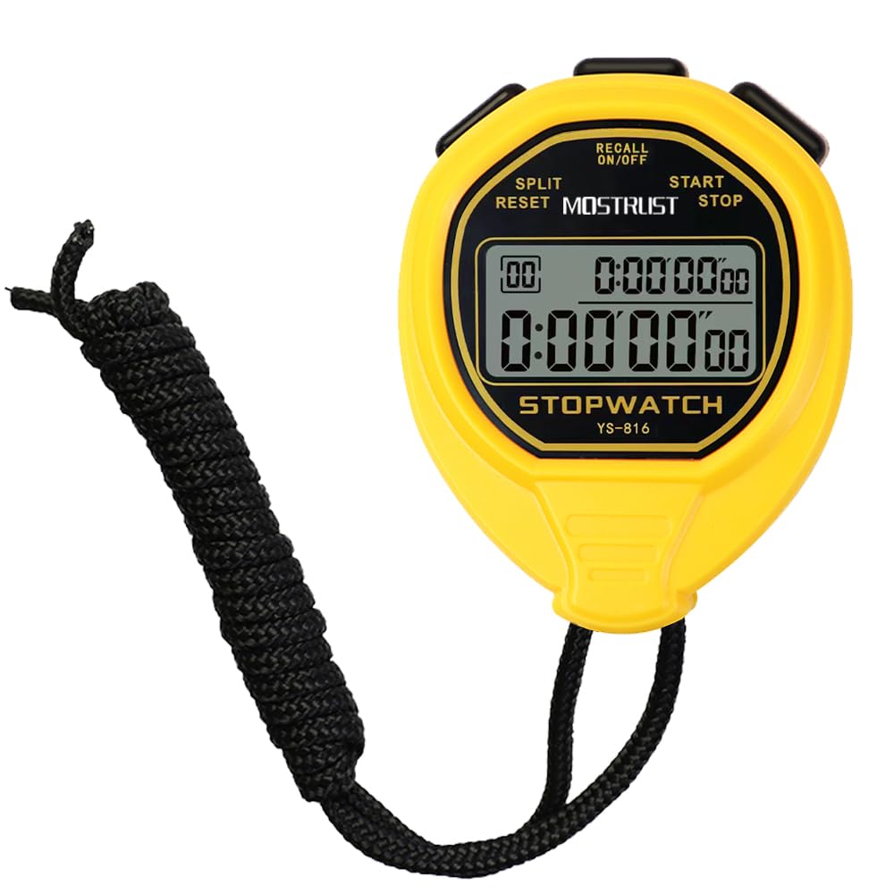 MOSTRUSTDigital Simple Stopwatch, 1/30 Lap Basic Stopwatch, No Bells, No Clock, No Alarm, Silent, Child Friendly, ON/Off for Swimming Coaches Kids