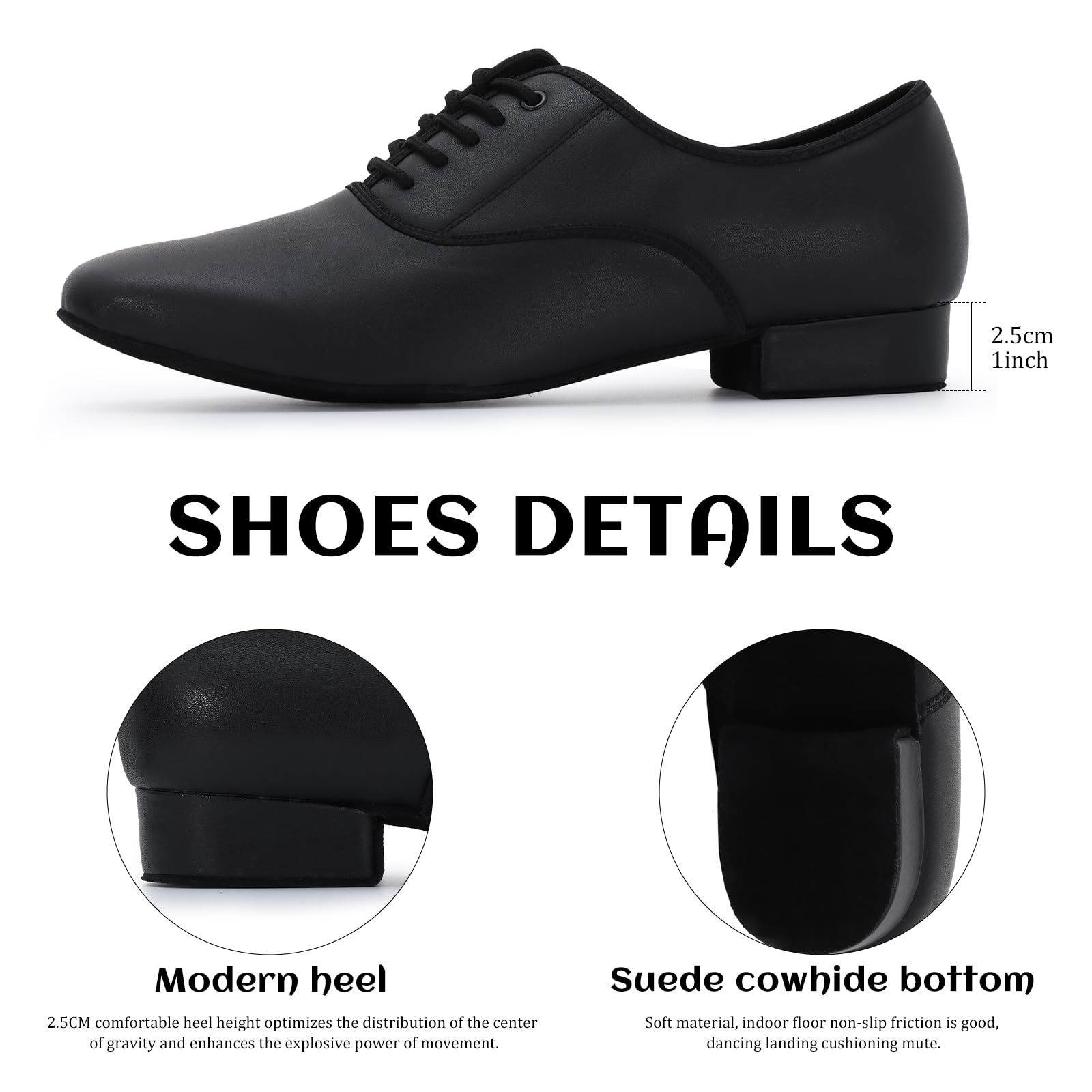 Zapatos de Baile Latino Hombre de Tacón Bajo Práctica Danza Zapatos 2.5 cm, Negro