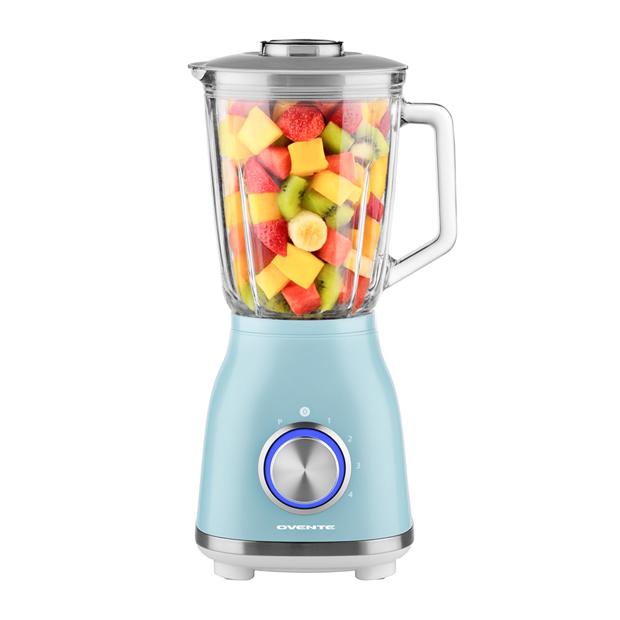 OVENTE Countertop Blender for Shakes and Smoothies with 550W Motor 50 Oz Glass Jar and Adjustable 4 Speed