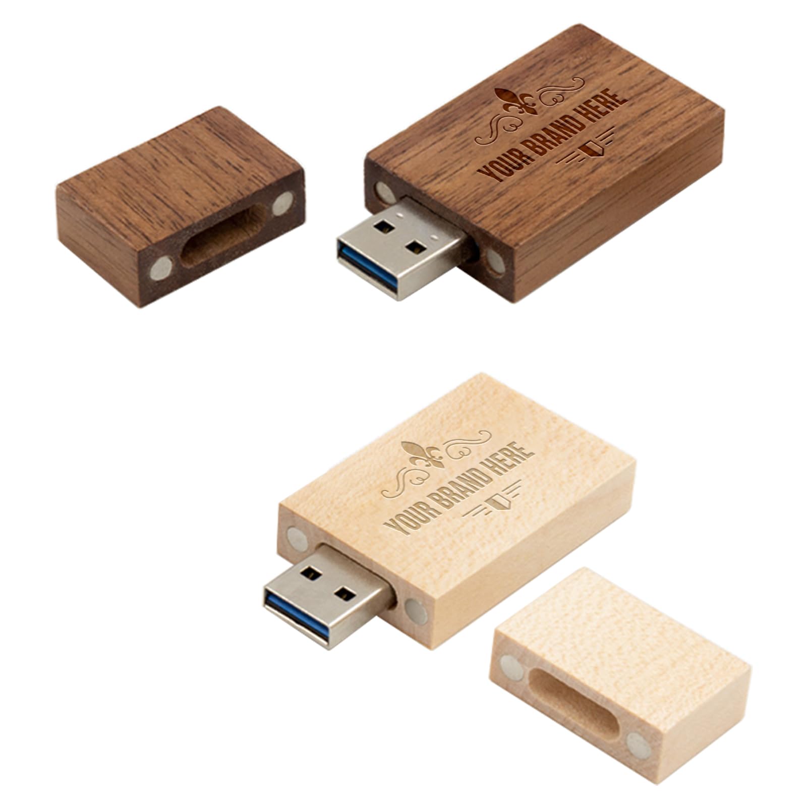 JBOS Individueller Holz USB-Stick 4 GB – 10er-Pack mit Holz-Geschenkbox – Personalisierter USB 2.0 Stick für Werbung, Events & Business – Ahorn oder Walnuss Holz