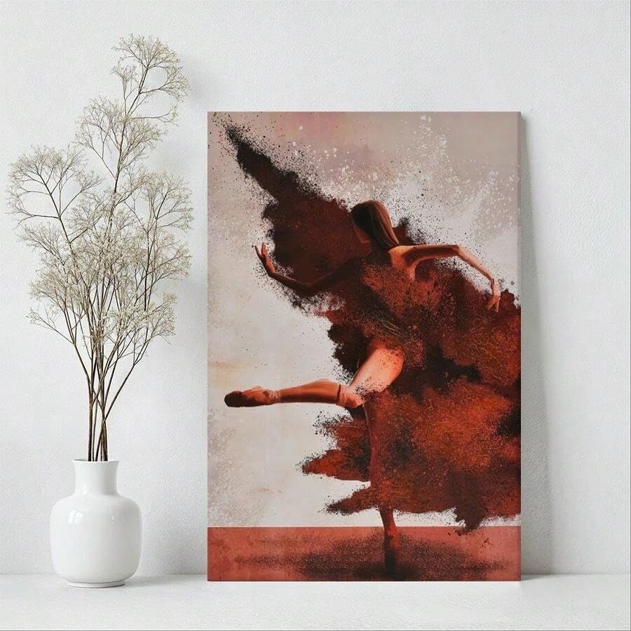 Ballerine en fumée rouge toile haut de gamme de 50x70cm avec châssis en bois solide