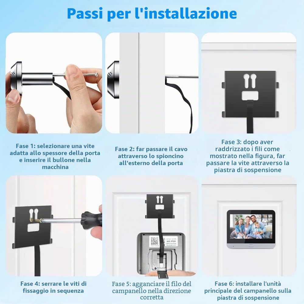 2K Audio Bidirezionale Spioncino Digitale WiFi con Rilevatore di Movimento | Spioncino Senza Fili Videocitofono con Schermo a Colori da 4.3",Porta condominiale Telecamera, 140°Angolo,Visione Notturna