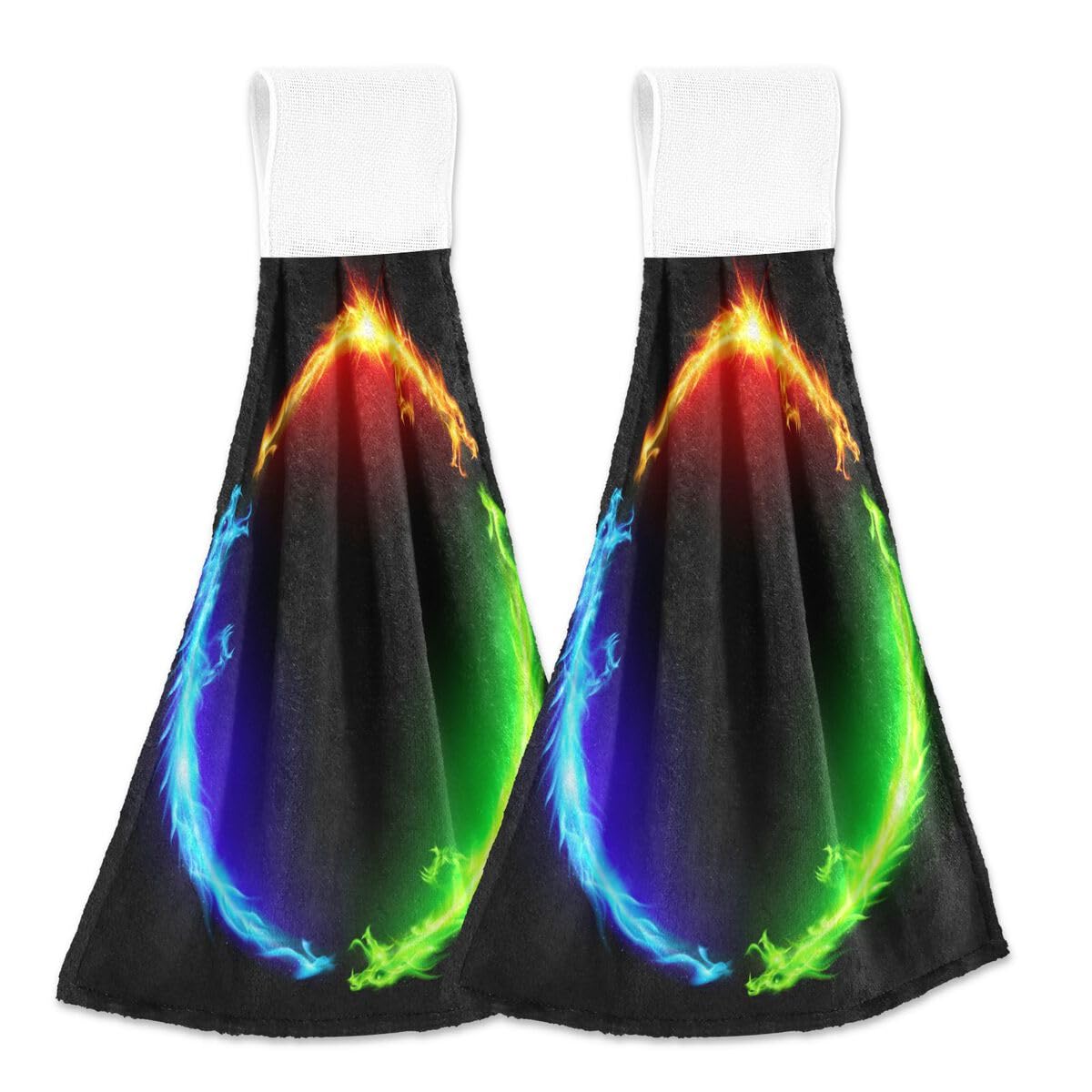 Hanging Towels,2 Pack Kitchen Hand Towel Blue Orange Green Drange for Hand, Face, Hair, Gym, Yoga, Dishcloth, Kitchen and Bath