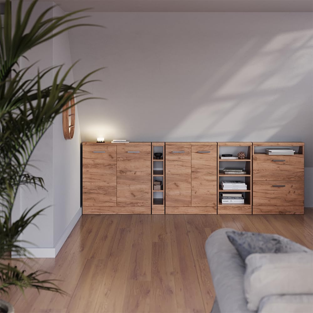 Vicco Meuble de Rangement sous Pente Rion, Chêne doré/Chêne doré | L15 x P46 cm , avec 4 compartiments, gain de place pour les pièces mansardées