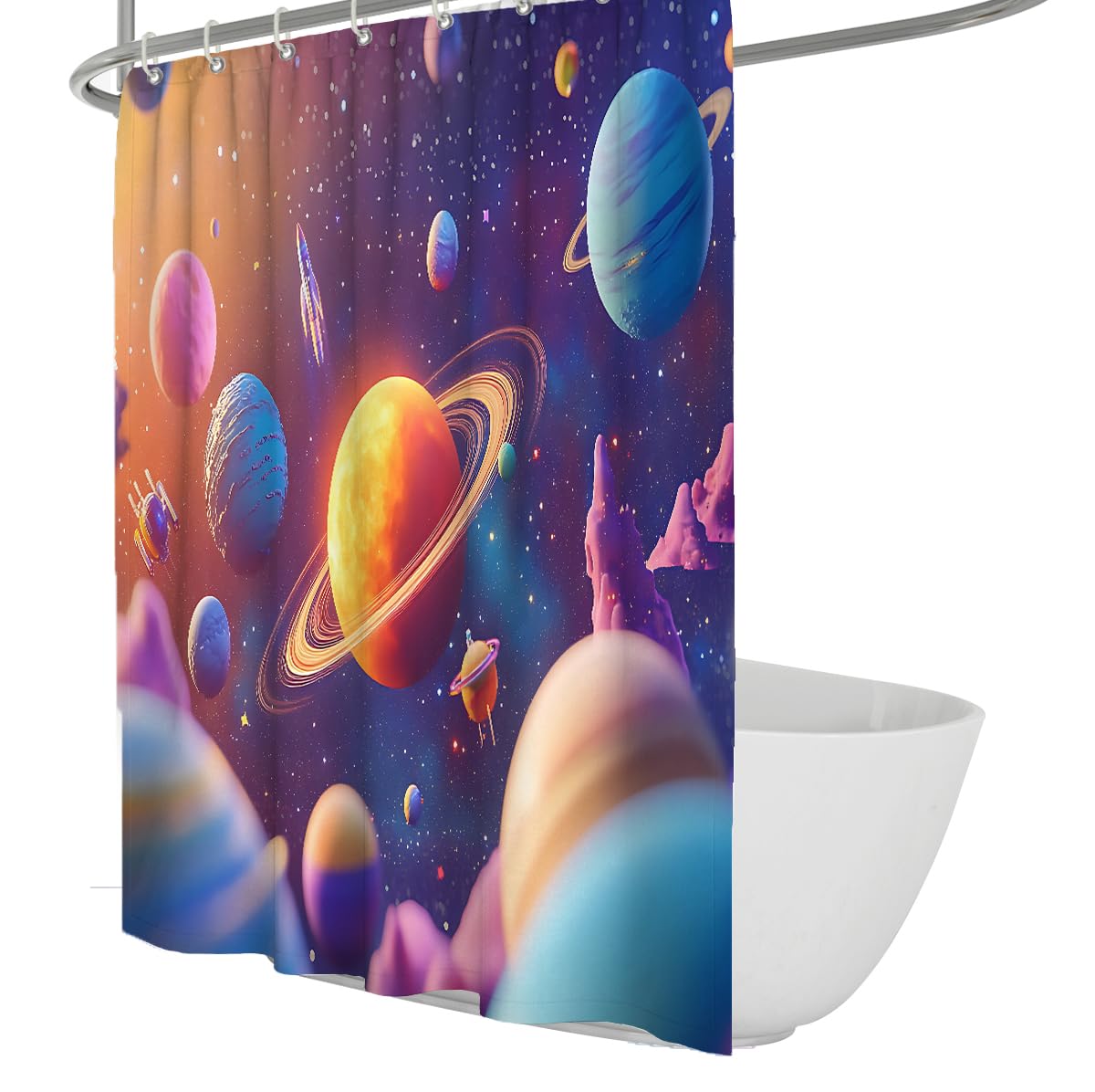 Weltraum Planeten Duschvorhang Bunte Galaxie W180xL200 cm