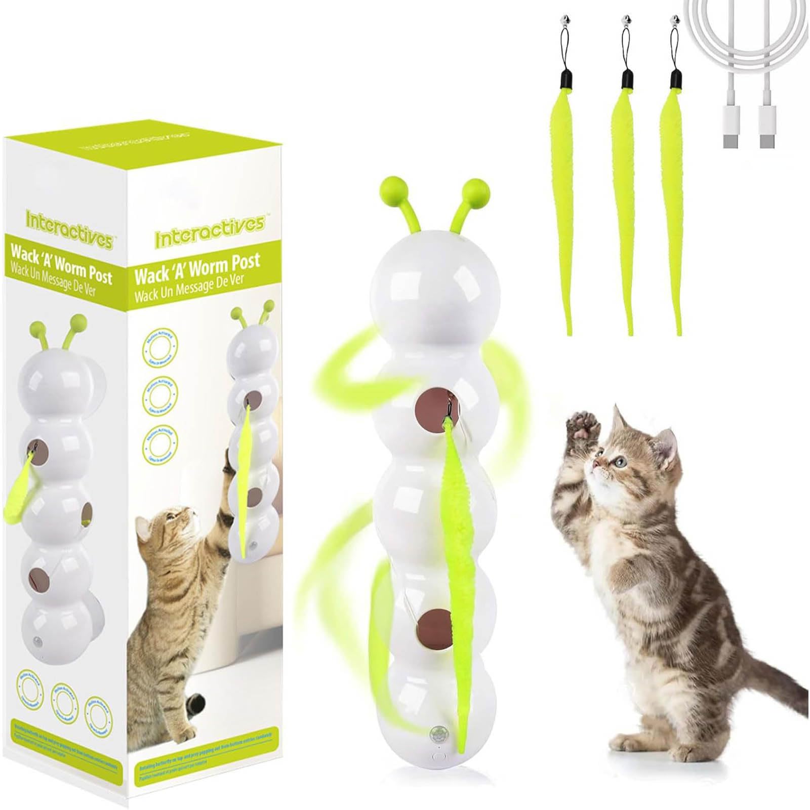 Jouet teaser automatique rechargeable à capteurs intelligents pour chat d'intérieur
