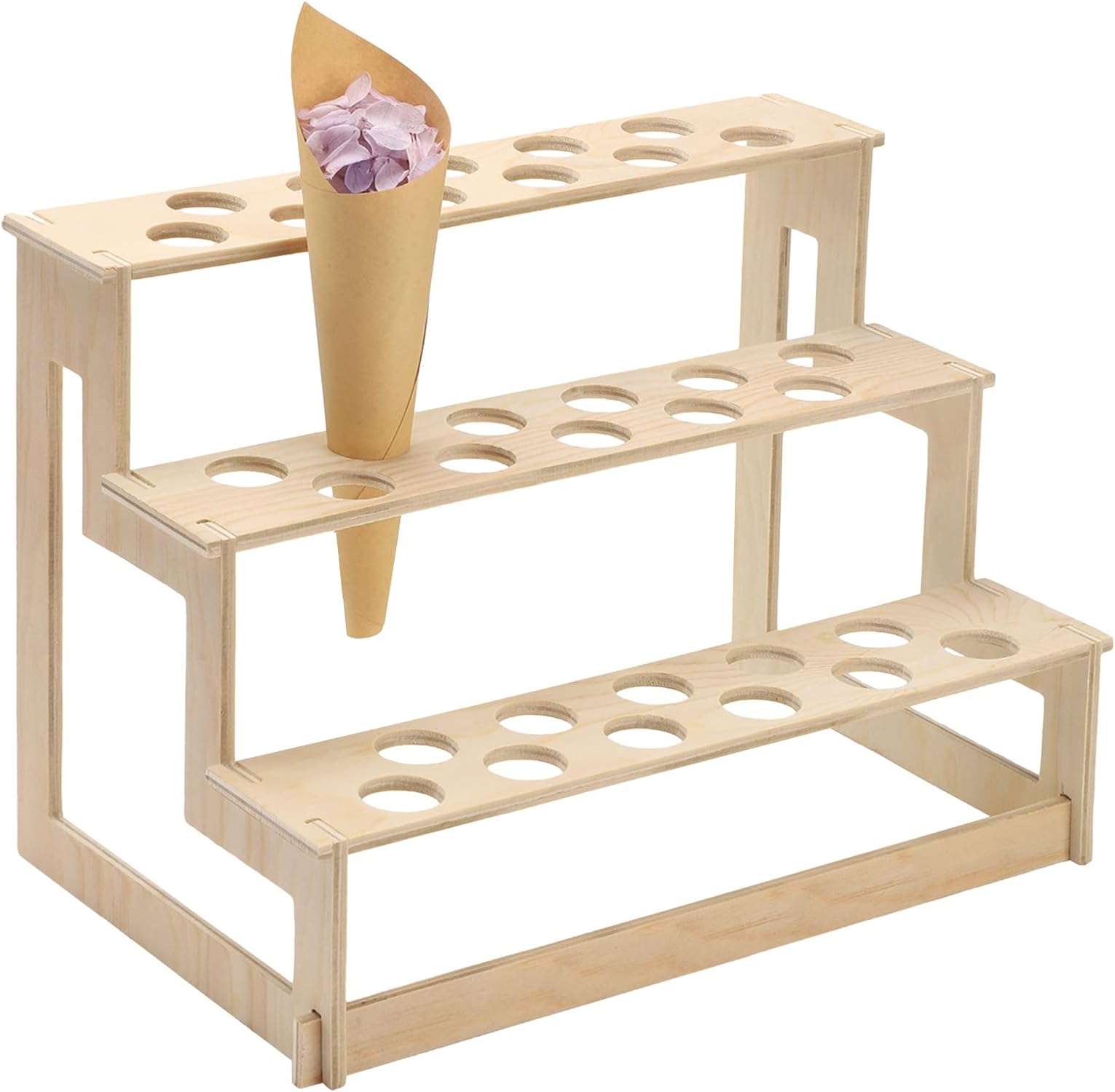 Queekay 1 Pcs Ice Cream Cone Holder Stand with 33 Holes Wooden Cone Holders for Party Waffle Displaying Buffet restaurant Food Catered Events Birthday Wedding Decoration