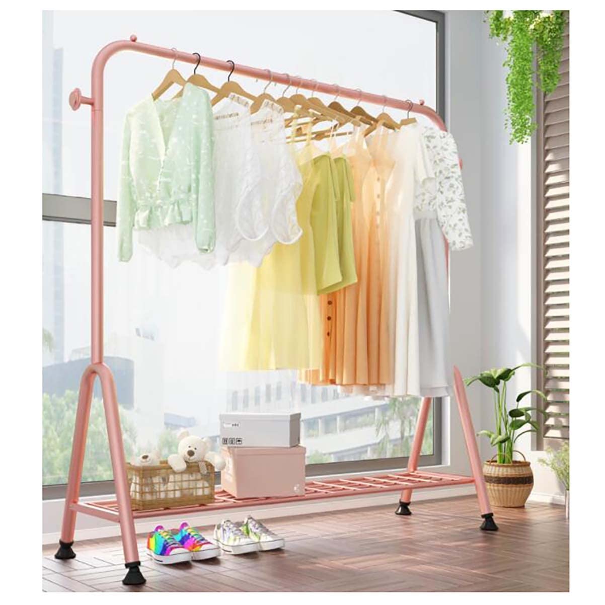 GTHTUHFD Clothes Stand Garment Coat Rack, For Retail Store - Freestanding Metal Hanging Rail Clothing Rack, For Corridor Bedroom Rose Gold-150Cm