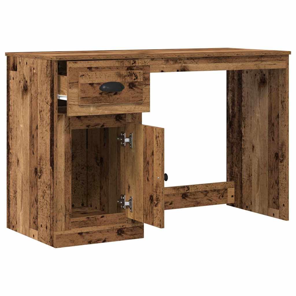 Scrivania con anta, in legno anticato, 50 x 115 x 75 cm, con cassetto, compatta, per ufficio, laptop, postazione di lavoro per casa, studio