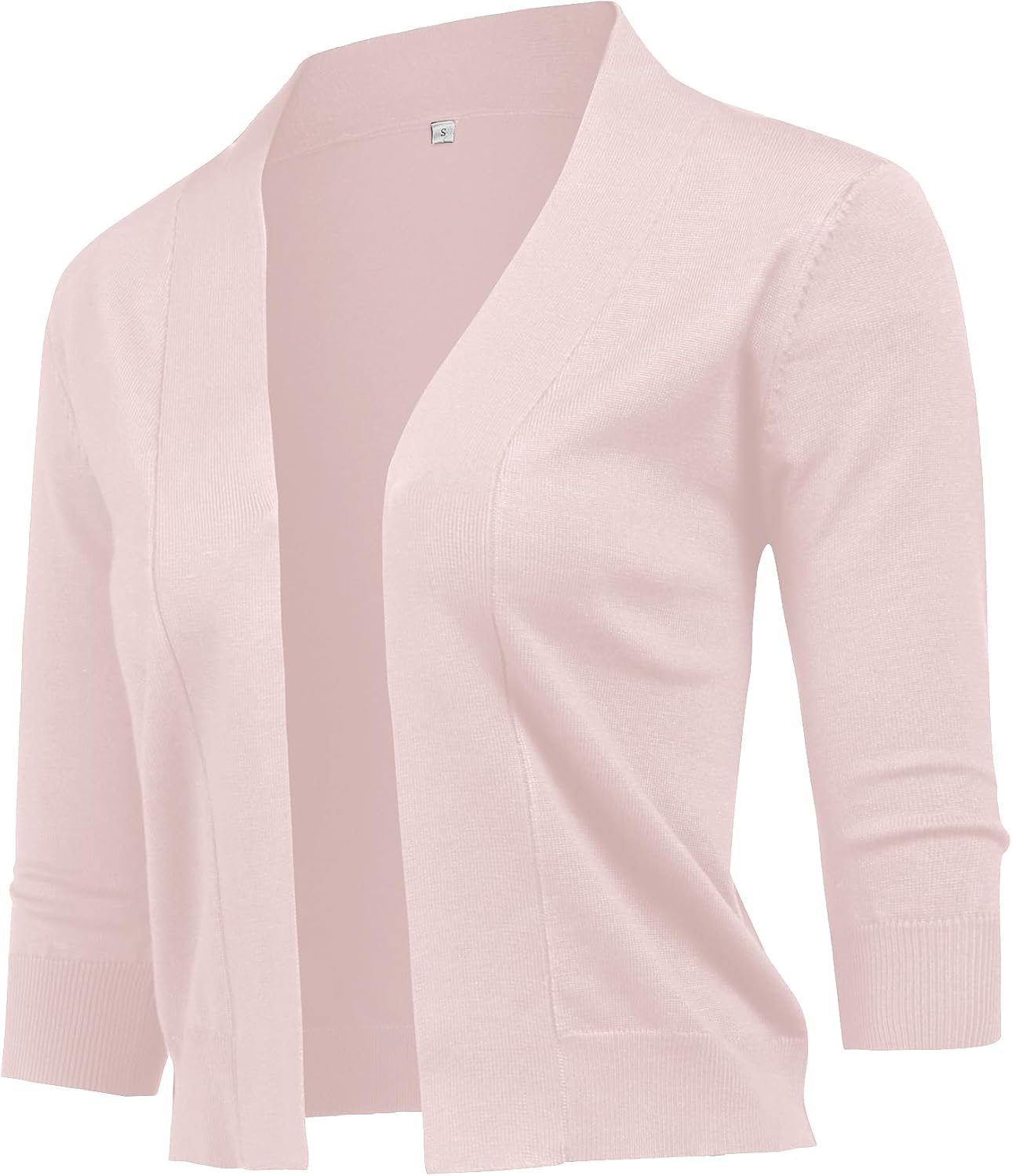 URRU Women's Classic 3/4 Sleeve Open Front Cropped Cardigan Sweater Lightweight Knit Short Shrugs