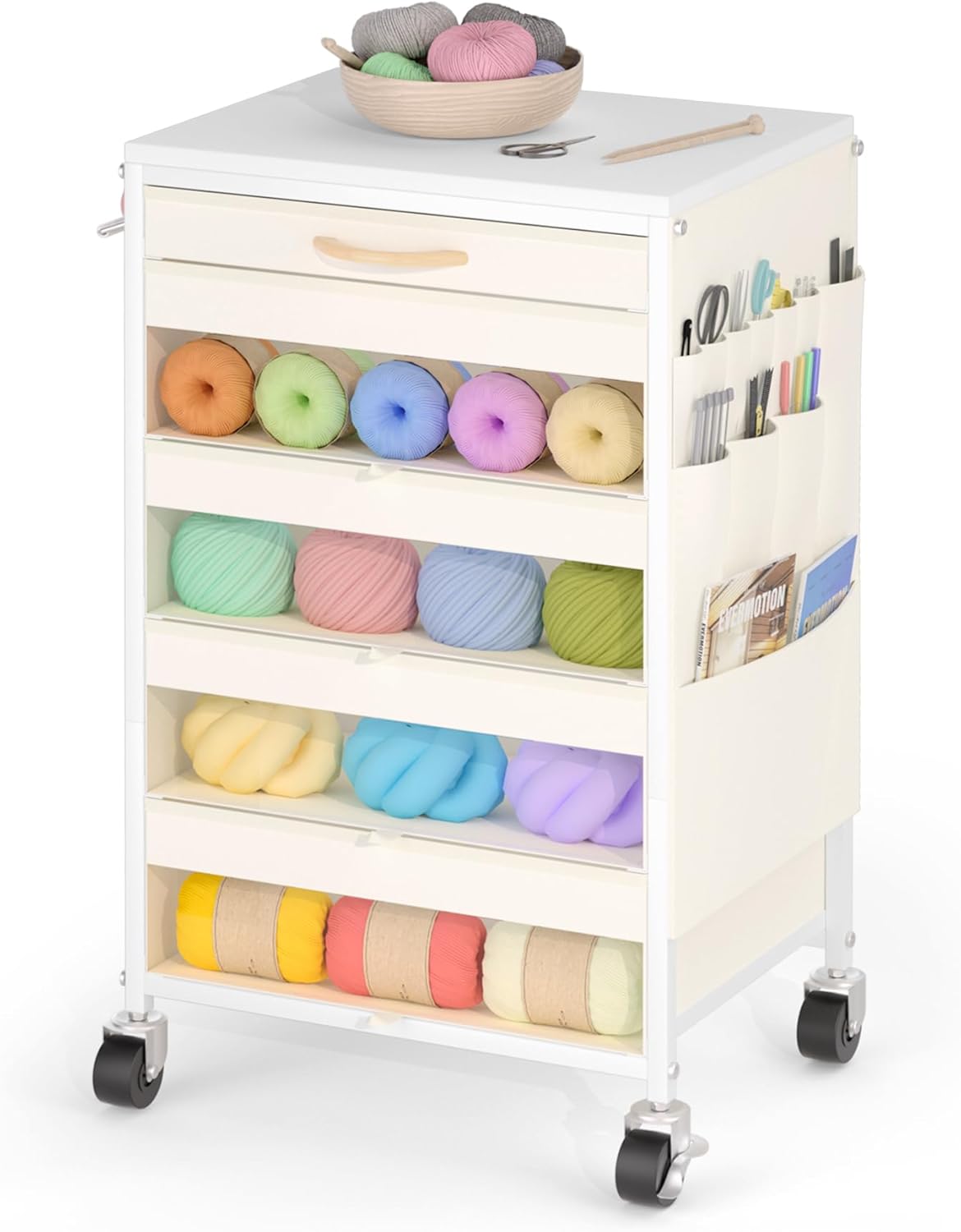 Kokorona Metal Yarn Organizer and Storage Cart 5-Tier, Holds 40-100 Yarn Balls, Large Knitting Storage Organizer Yarn Cabinet for Crochet Lovers, Yarn Storage Bins for Knitting Needles Crochet Hooks