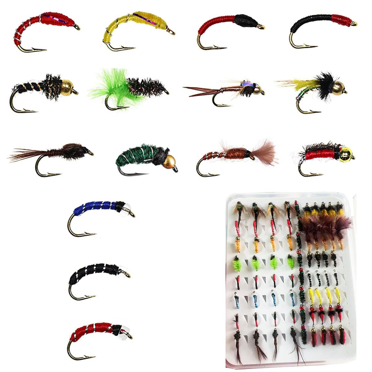 138pcs Fly Fishing Flies Pieces per Set Ultra-Thin Portable Nymph Fly Fishing Accessories, with Box Trout Fishing Fly Lures (70pcs)