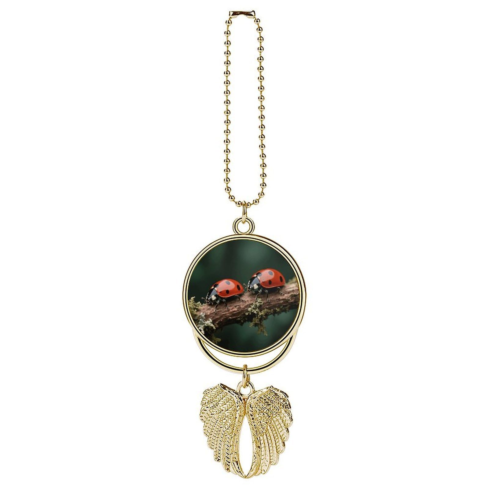 Ladybug Guardian Angel Wing Car Ornament for Mirror, Zinc Alloy Hanging Charm with Spiritual Design for Protection, Rearview Mirror Accessory Decor Gift for Women Men(Golden)